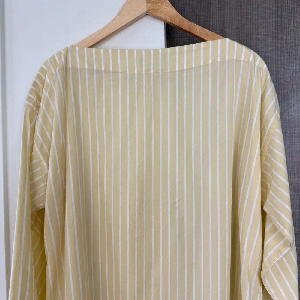 J. Crew‎ Yellow Ciel Top Striped Cotton Poplin Blouse Long Sleeve Size Large